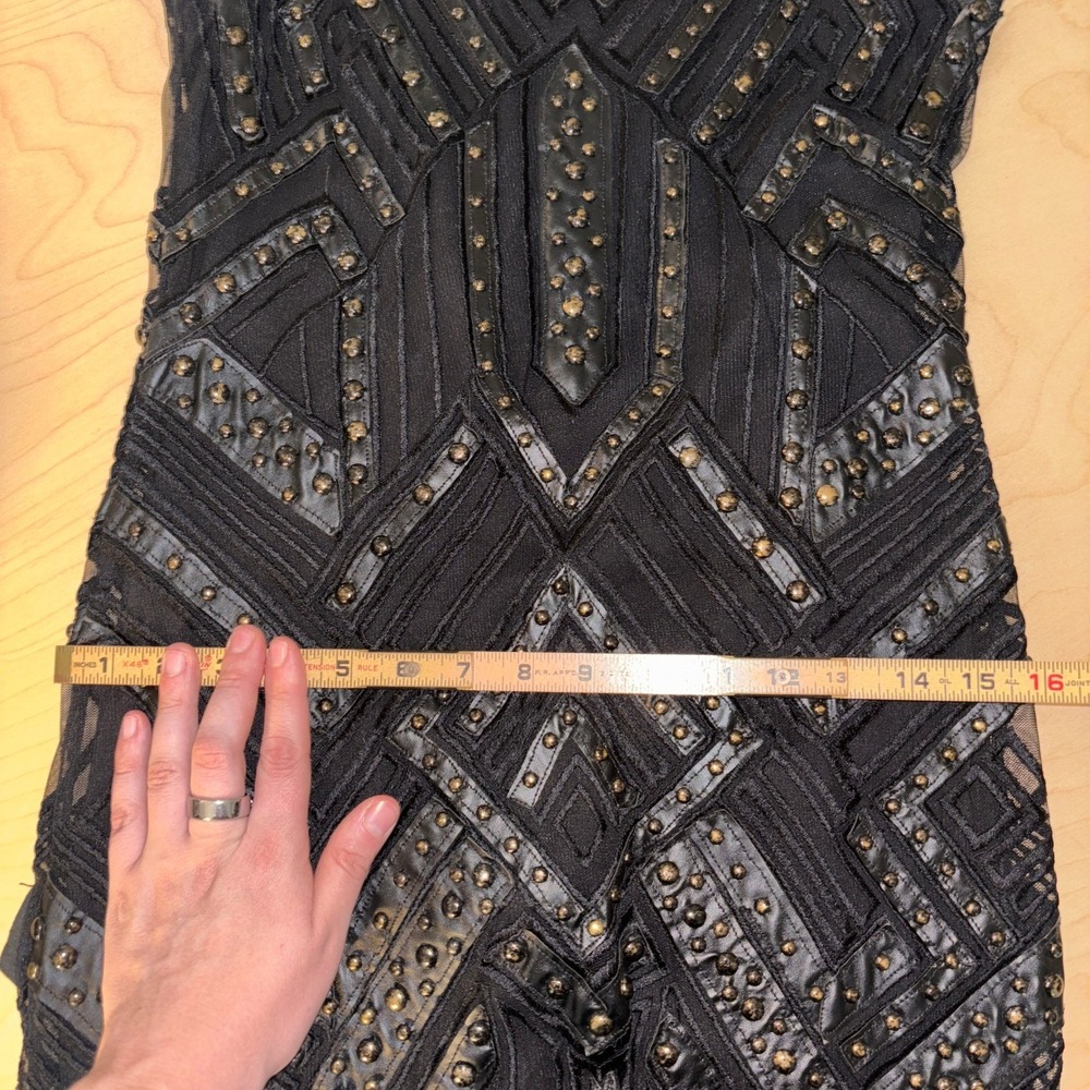 Parker Rodan Dress Sz L Black Studded Sleeveless Bodycon Mini Goth Clubwear - Picture 10 of 12